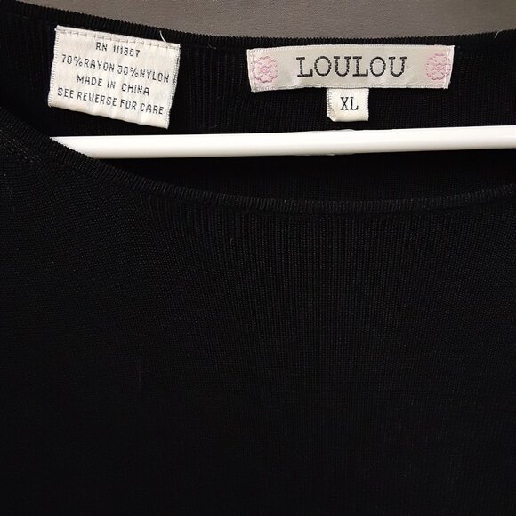 Loulou Woman's Blouse Size XL Pullover, Black, Beaded, 3/4 Sleeve, Round Neck - Picture 3 of 7